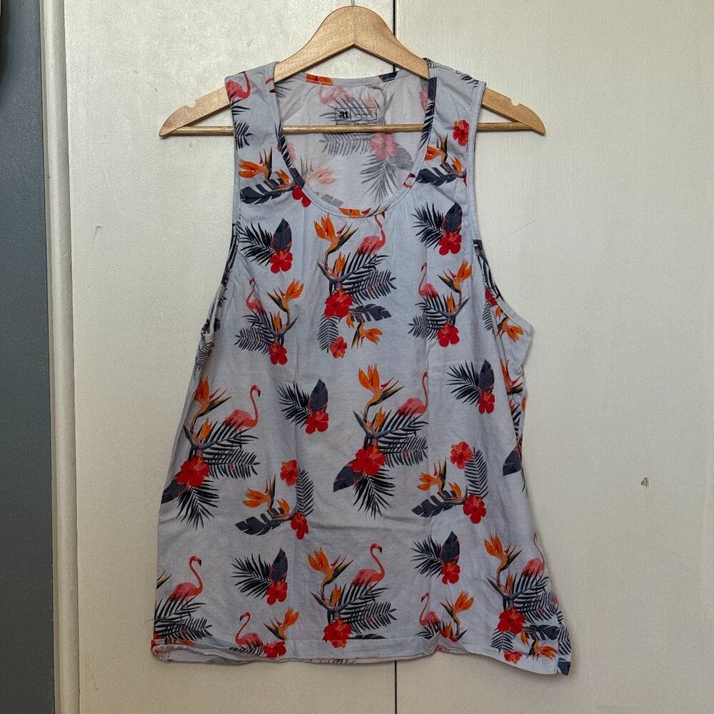 Le 31 (Simons), Flamingo Leaves Pattern, Light Blue + Pink/Red